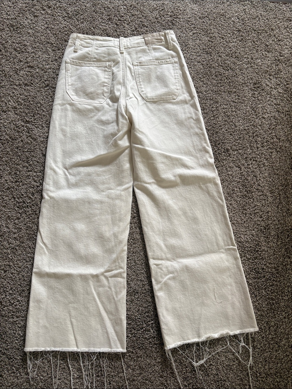 PAIGE Cream Wide-Leg Crop Jeans - Picture 6 of 11